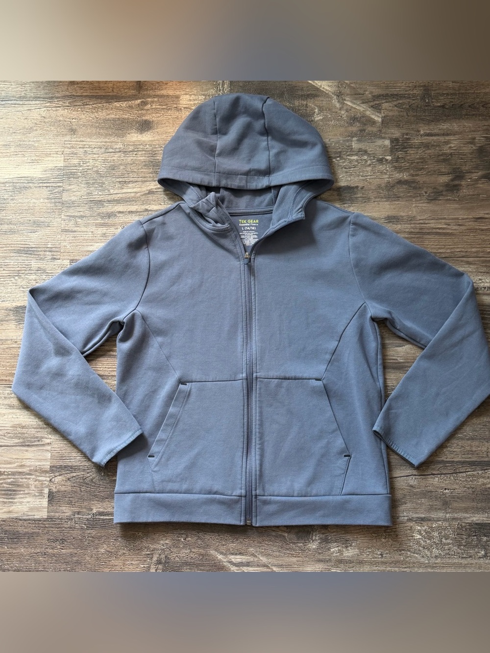 Tek Gear essential fleece full zip hooded jacket boys L 14/16 purple-blue